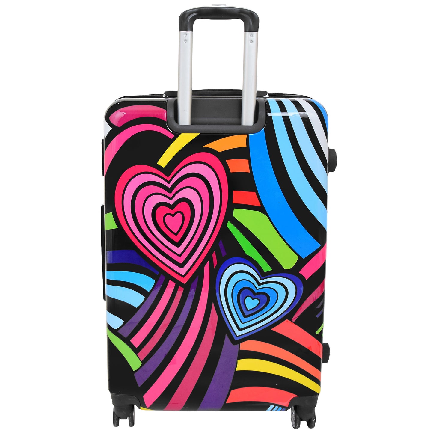 Four Wheels Multi Hearts Printed Suitcase Cosmos Black 6