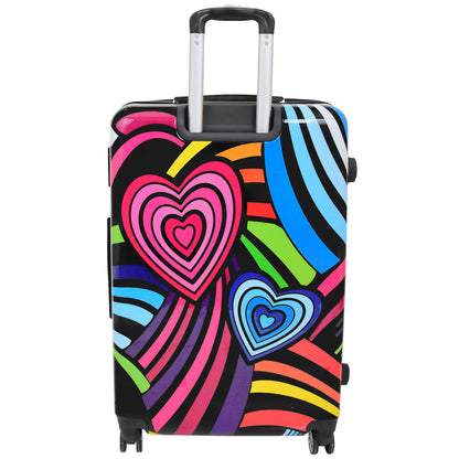 Four Wheels Multi Hearts Printed Suitcase Cosmos Black 6