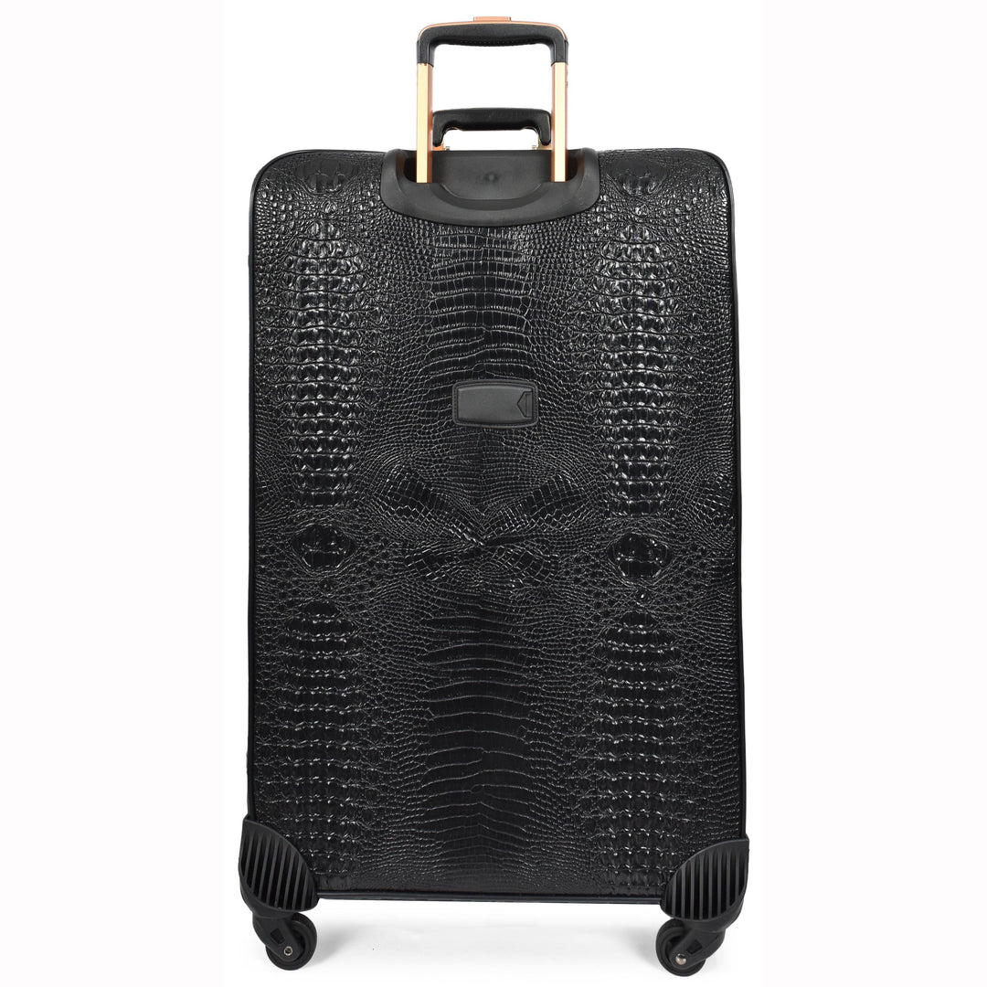 Luxury PU Leather Croc-Print Luggage Hybrid Shell Suitcases Lightweight Spinner & Stabilizer Wheels Black Elite 6
