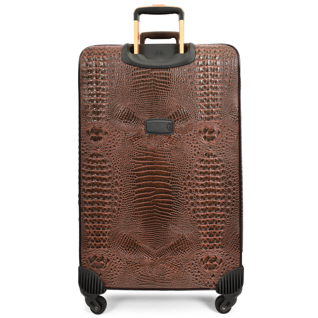 Luxury Four Wheeled Faux Leather Suitcase Elite Brown 7