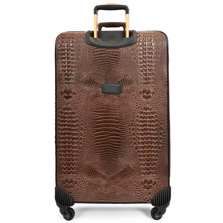 Luxury Four Wheeled Faux Leather Suitcase Elite Brown 7