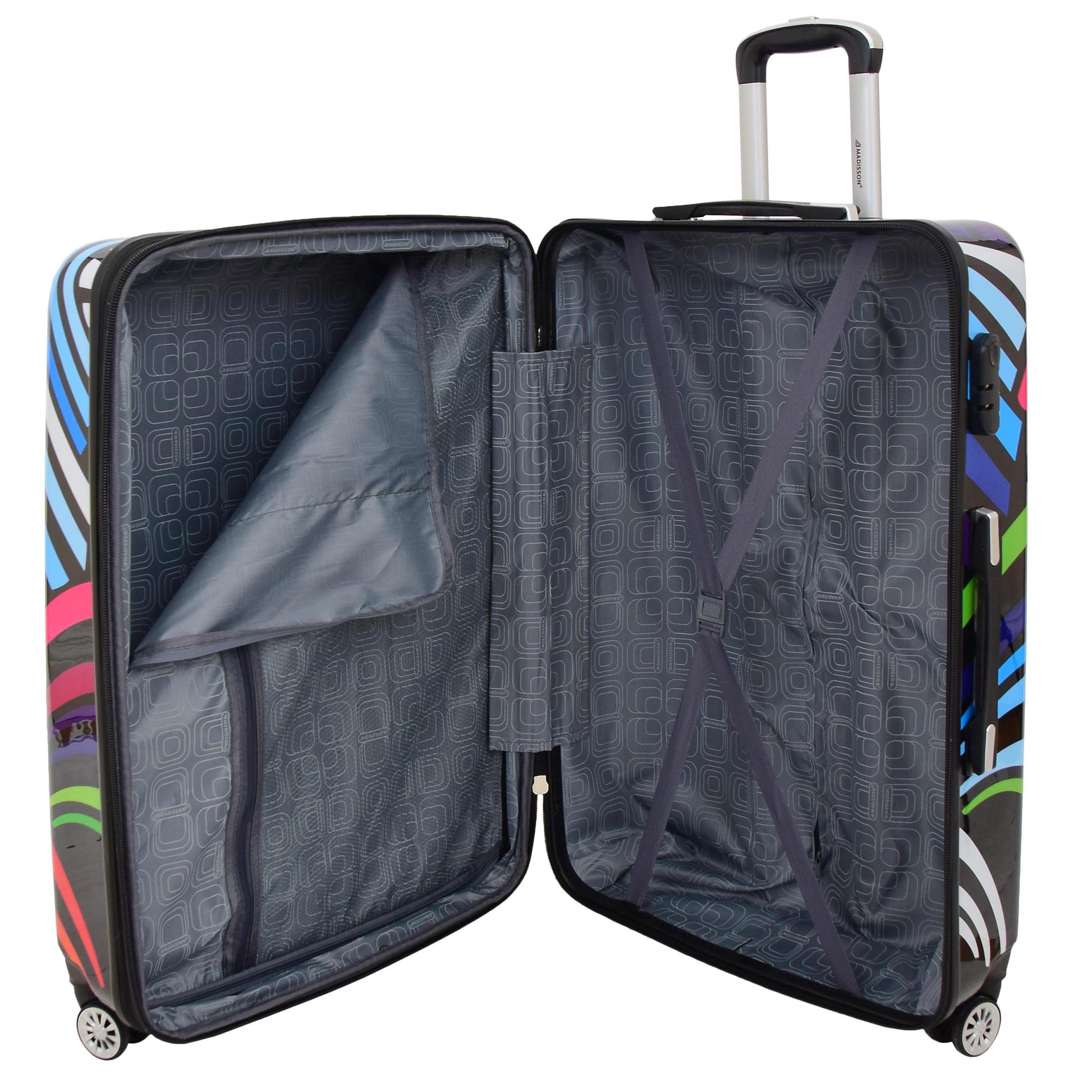 Four Wheels Multi Hearts Printed Suitcase Cosmos Black 7