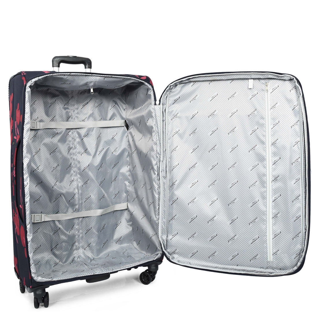 Four Wheel Suitcase Luggage Lightweight Flower Print Navy large-5