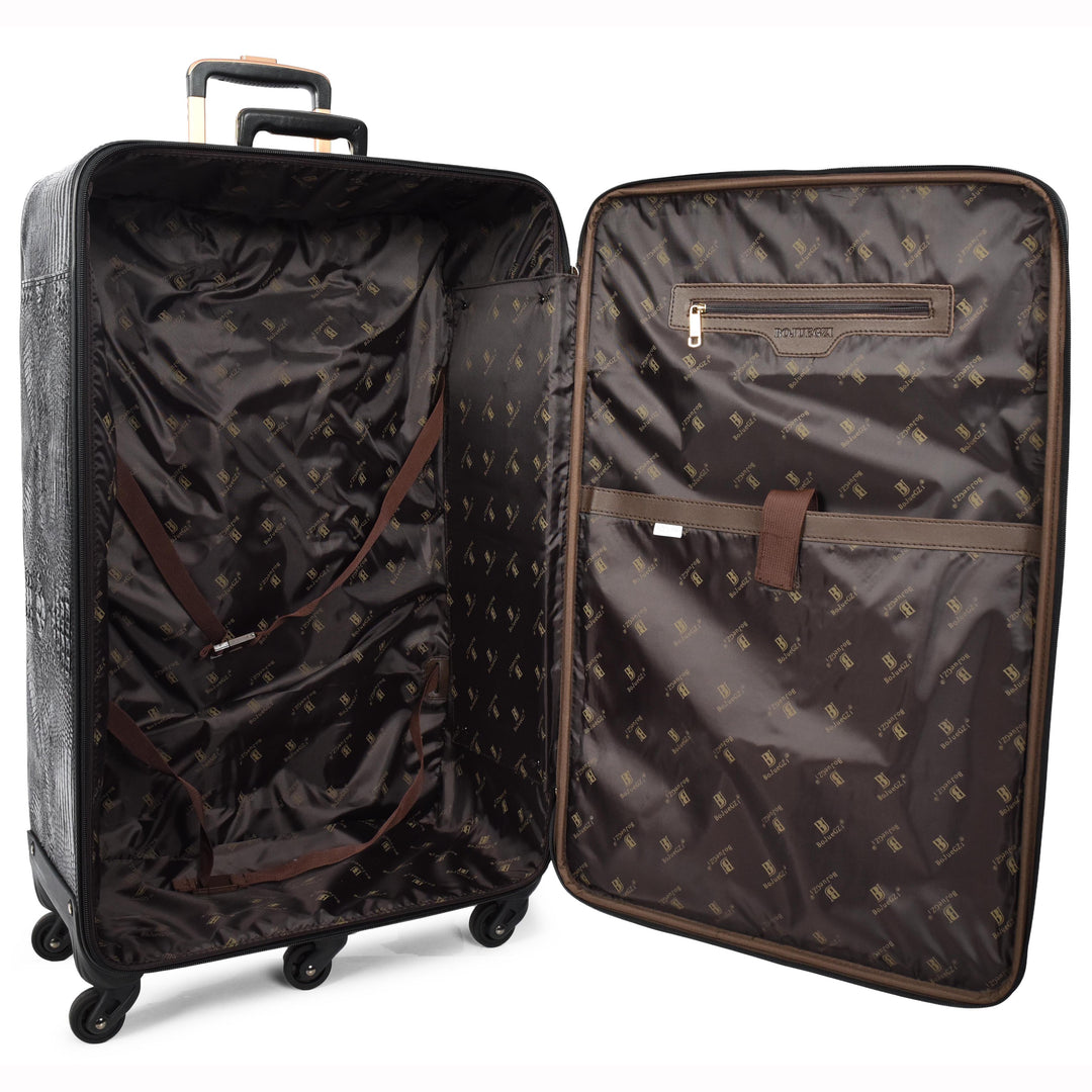 Luxury PU Leather Croc-Print Luggage Hybrid Shell Suitcases Lightweight Spinner & Stabilizer Wheels Black Elite 7