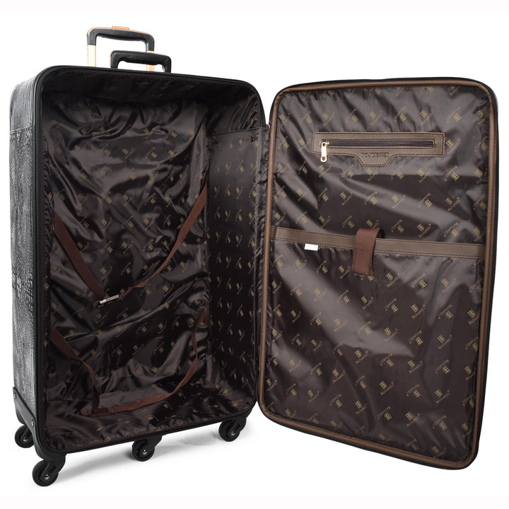 Luxury PU Leather Croc-Print Luggage Hybrid Shell Suitcases Lightweight Spinner & Stabilizer Wheels Black Elite 7