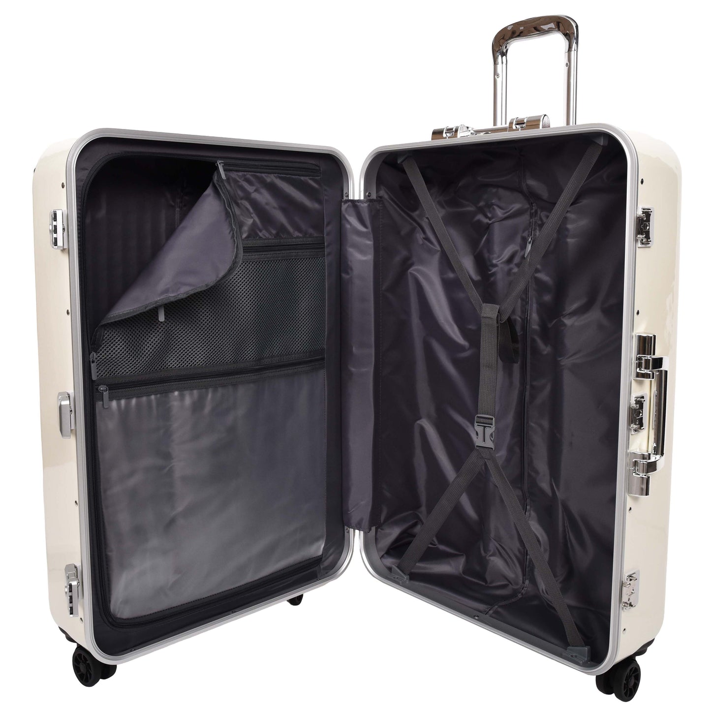 Four Wheel Suitcase Metal Frame Luggage Navigator Off White