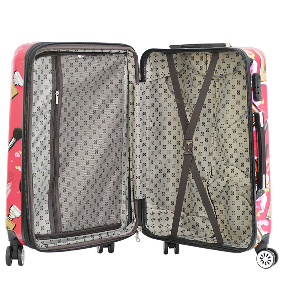 Hard Shell Suitcase Make-up Print Lightweight Expandable Luggage Fleek Pink 8