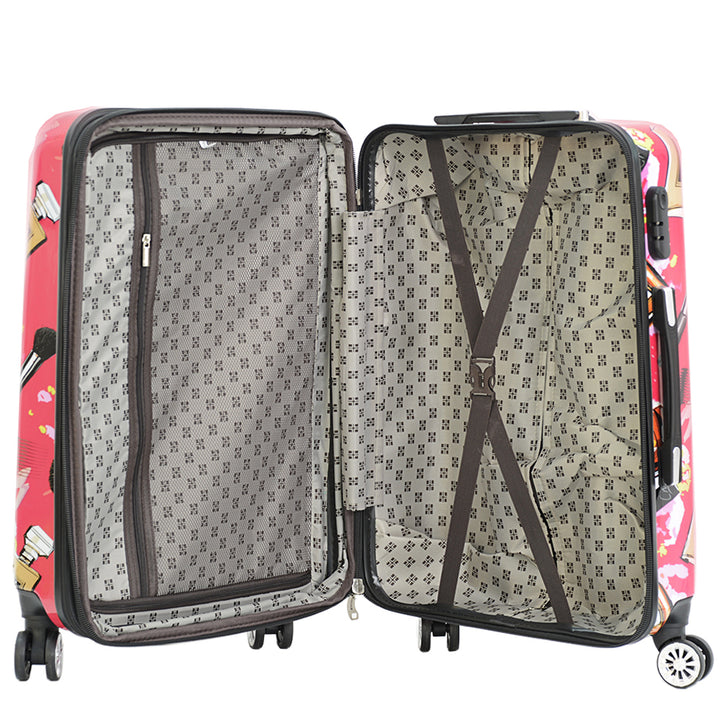 Hard Shell Suitcase Make-up Print Lightweight Expandable Luggage Fleek Pink 8