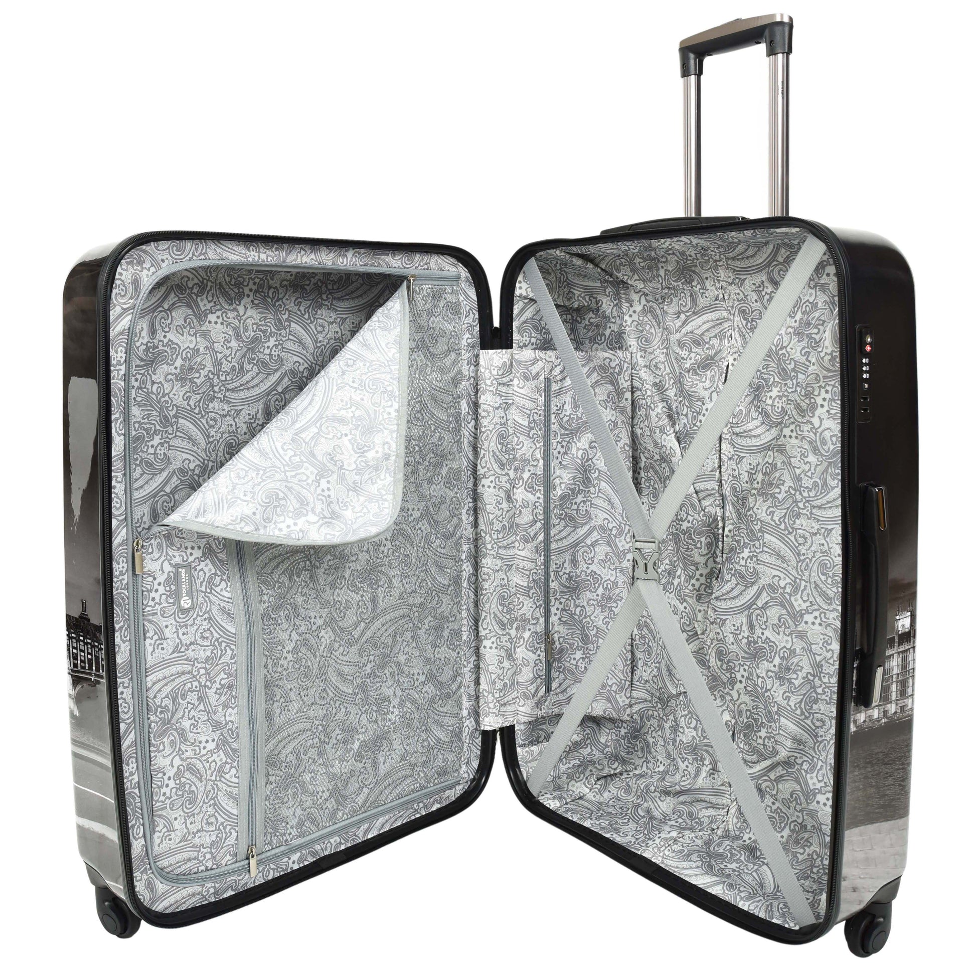 London Night Print Hard Shell Four Wheel Luggage Black Tucana 6