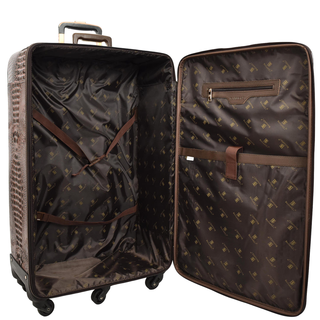 Luxury Four Wheeled Faux Leather Suitcase Elite Brown 8