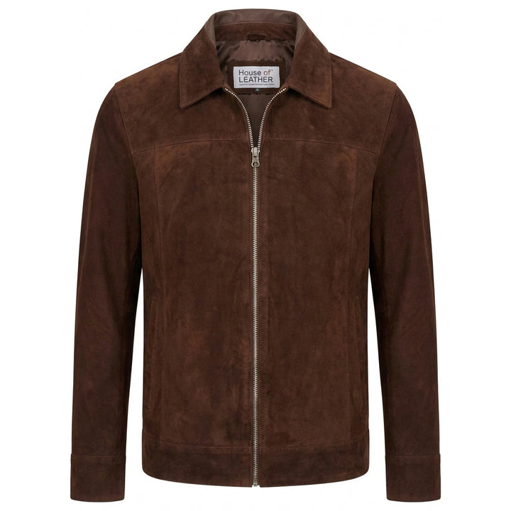 Mens Real Goat Suede Jacket Classic Zip Box Style Larry Rust Brown