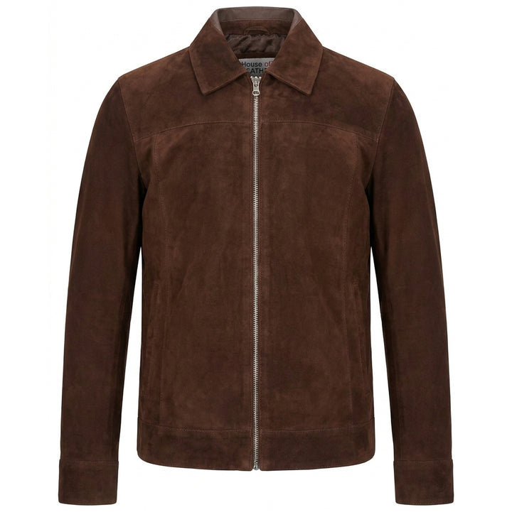 Mens Real Goat Suede Jacket Classic Zip Box Style Larry Rust Brown