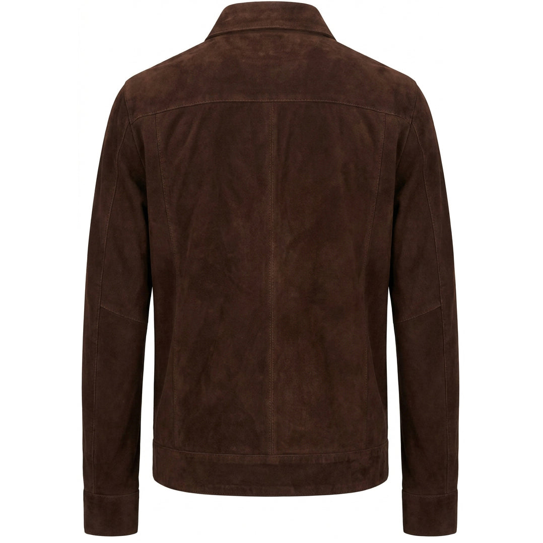 Mens Real Goat Suede Jacket Classic Zip Box Style Larry Rust Brown