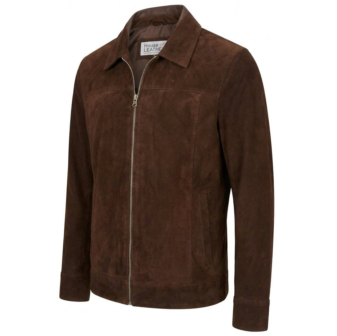 Mens Real Goat Suede Jacket Classic Zip Box Style Larry Rust Brown