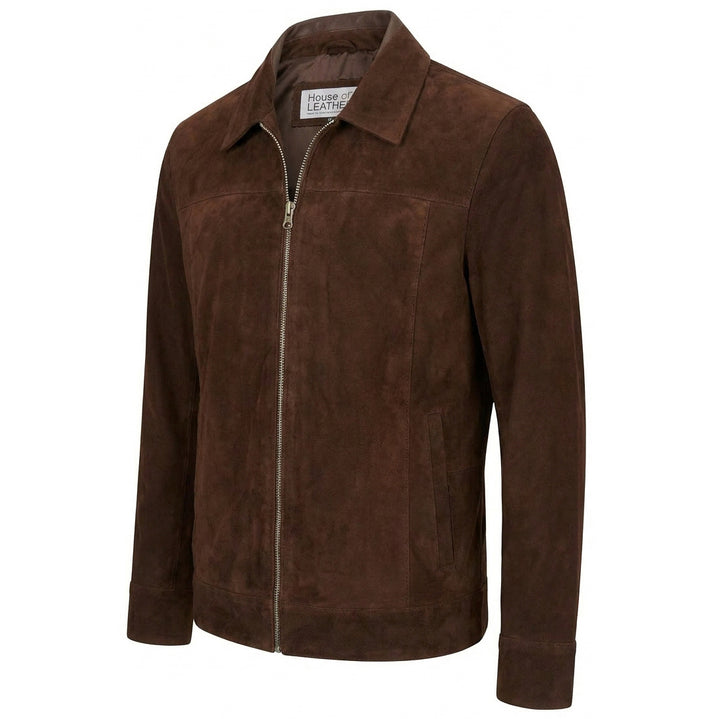 Mens Real Goat Suede Jacket Classic Zip Box Style Larry Rust Brown