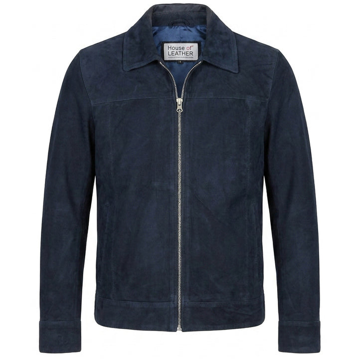 Mens Real Goat Suede Jacket Classic Zip Box Style Larry Navy