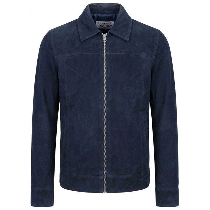 Mens Real Goat Suede Jacket Classic Zip Box Style Larry Navy