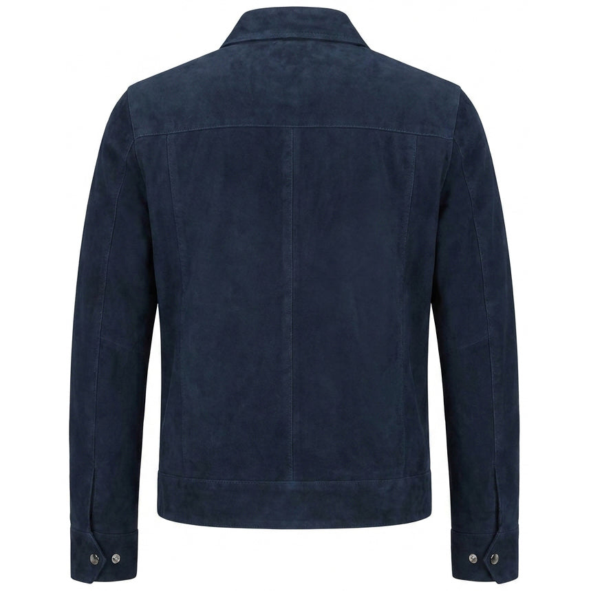 Mens Real Goat Suede Jacket Classic Zip Box Style Larry Navy