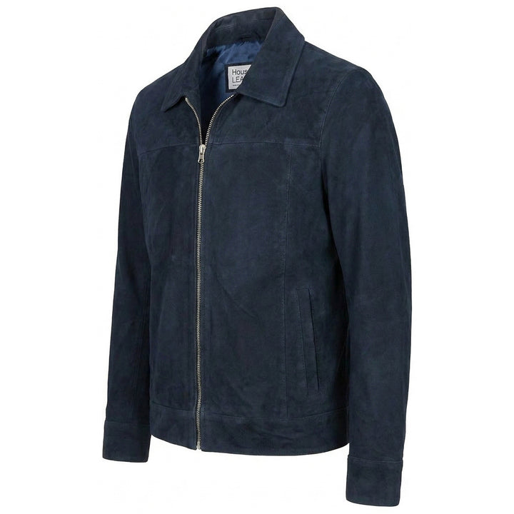 Mens Real Goat Suede Jacket Classic Zip Box Style Larry Navy