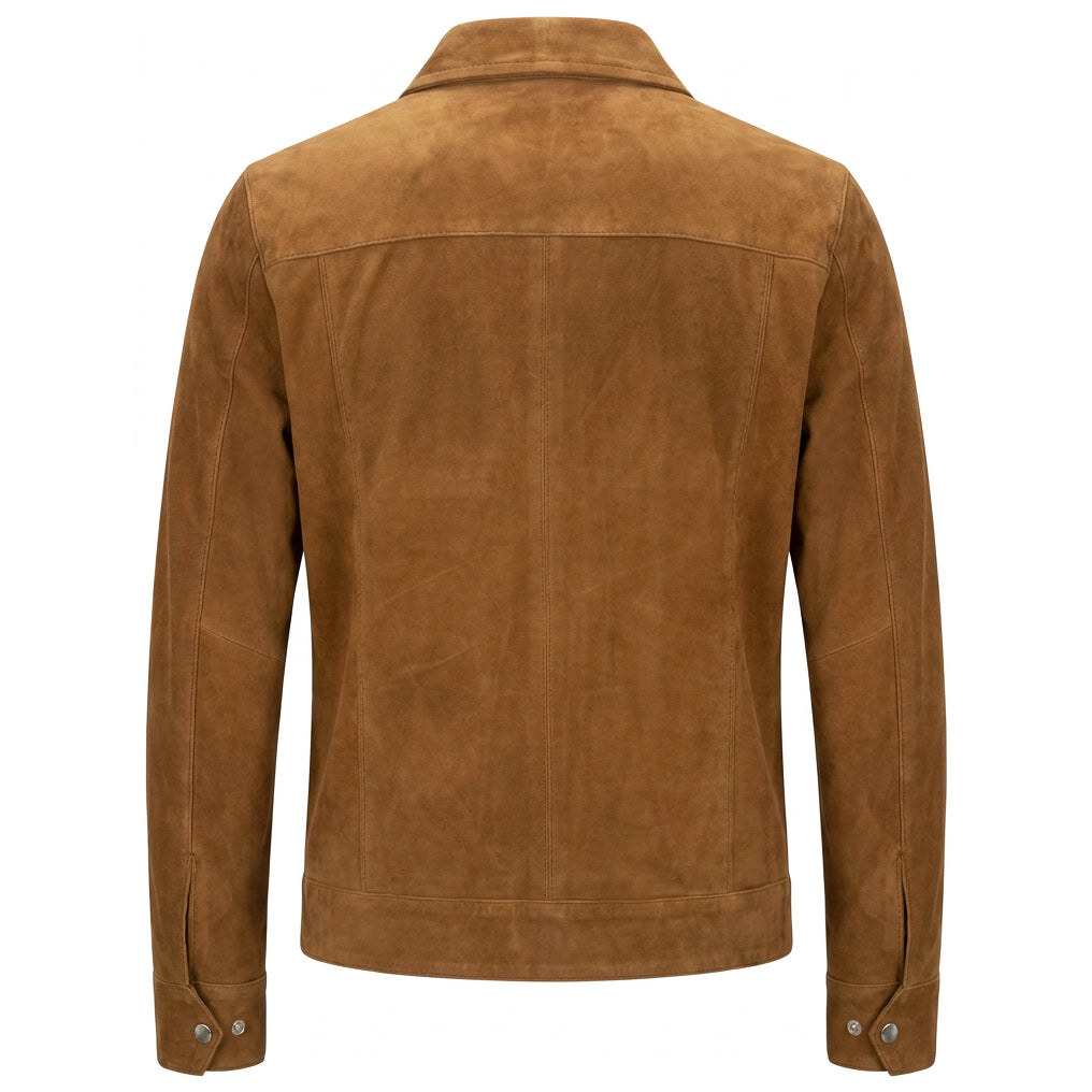 Mens Real Goat Suede Jacket Classic Zip Box Style Larry Cognac