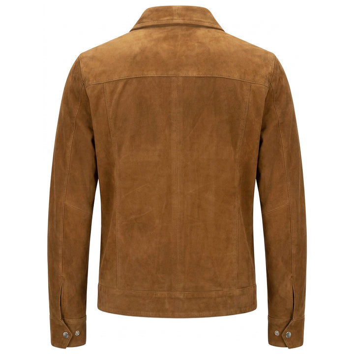 Mens Real Goat Suede Jacket Classic Zip Box Style Larry Cognac