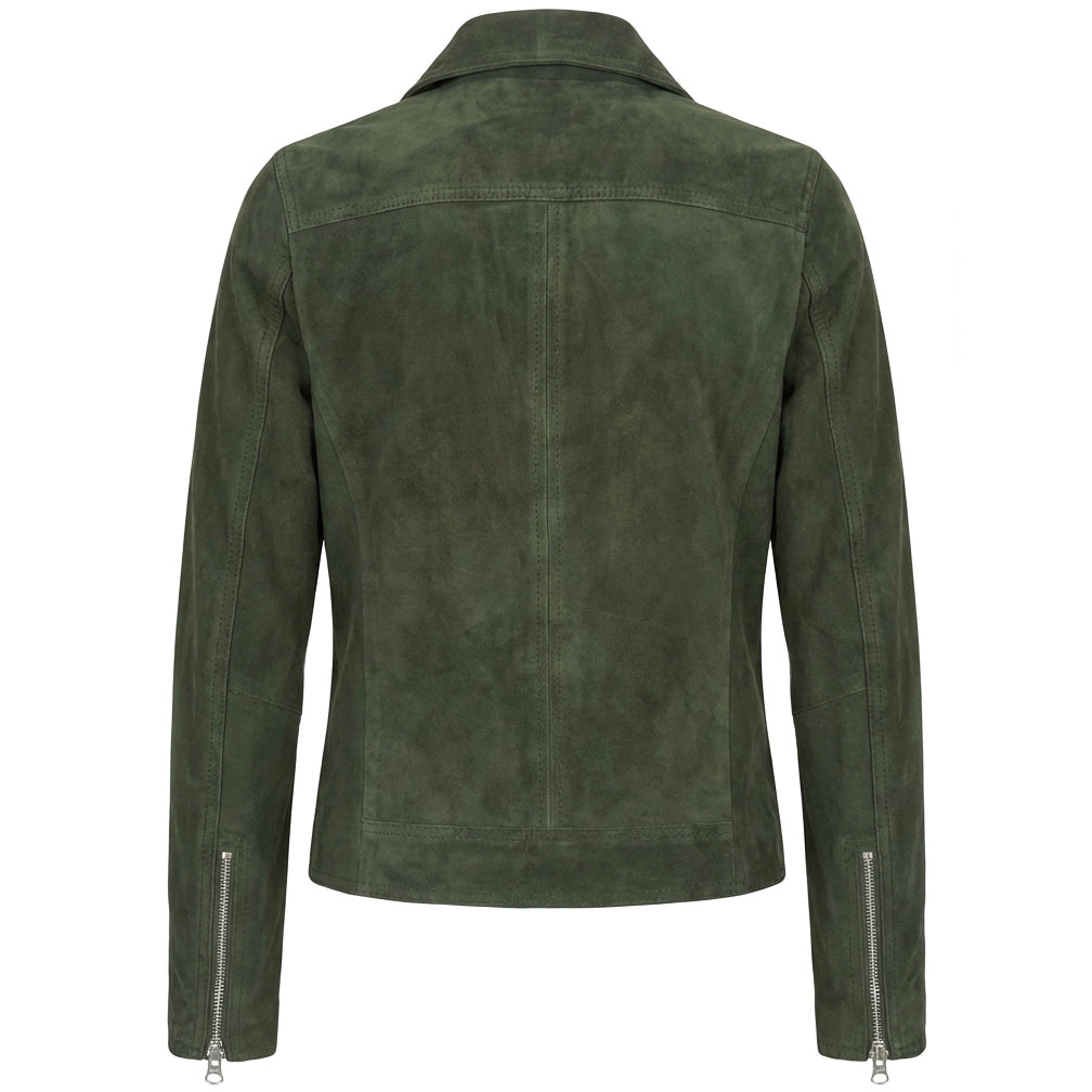 Women's Genuine Goat Suede Biker Jacket Lola Olive Green