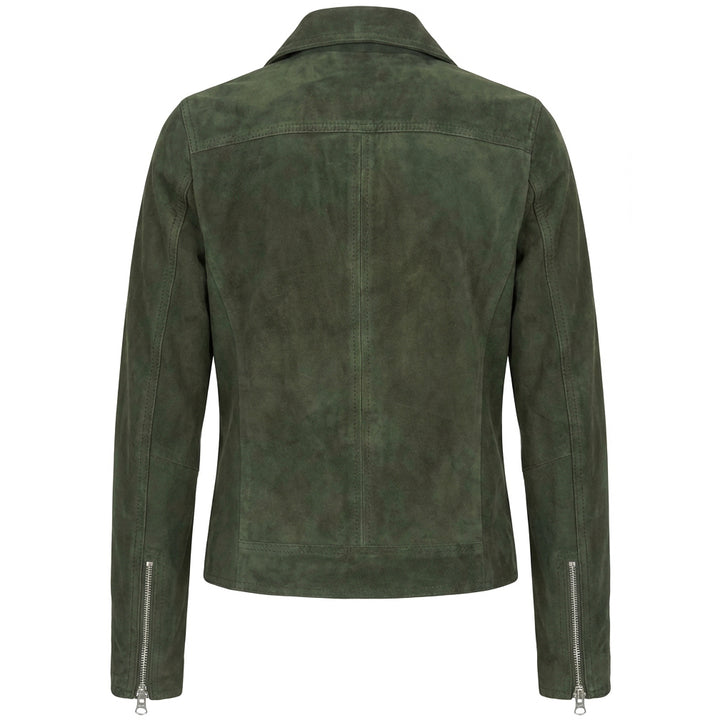 Women's Genuine Goat Suede Biker Jacket Lola Olive Green