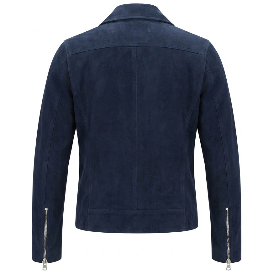 Women's Genuine Goat Suede Biker Jacket Lola Navy Blue