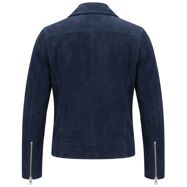 Women's Genuine Goat Suede Biker Jacket Lola Navy Blue