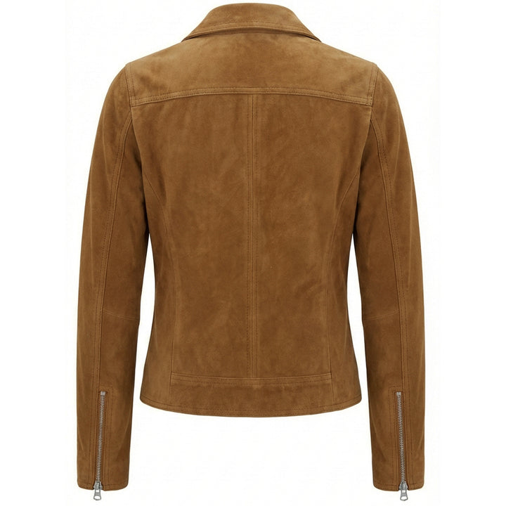 Women's Genuine Goat Suede Biker Jacket Lola Cognac