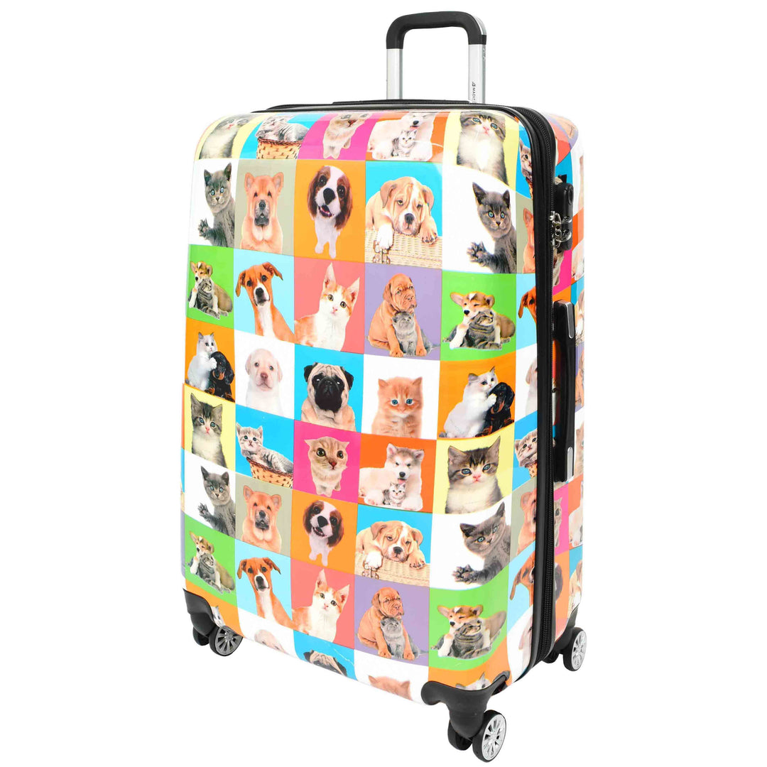 Four Wheels Hard Shell Suitcase Printed Expandable Luggage Dogs and Cats Print
