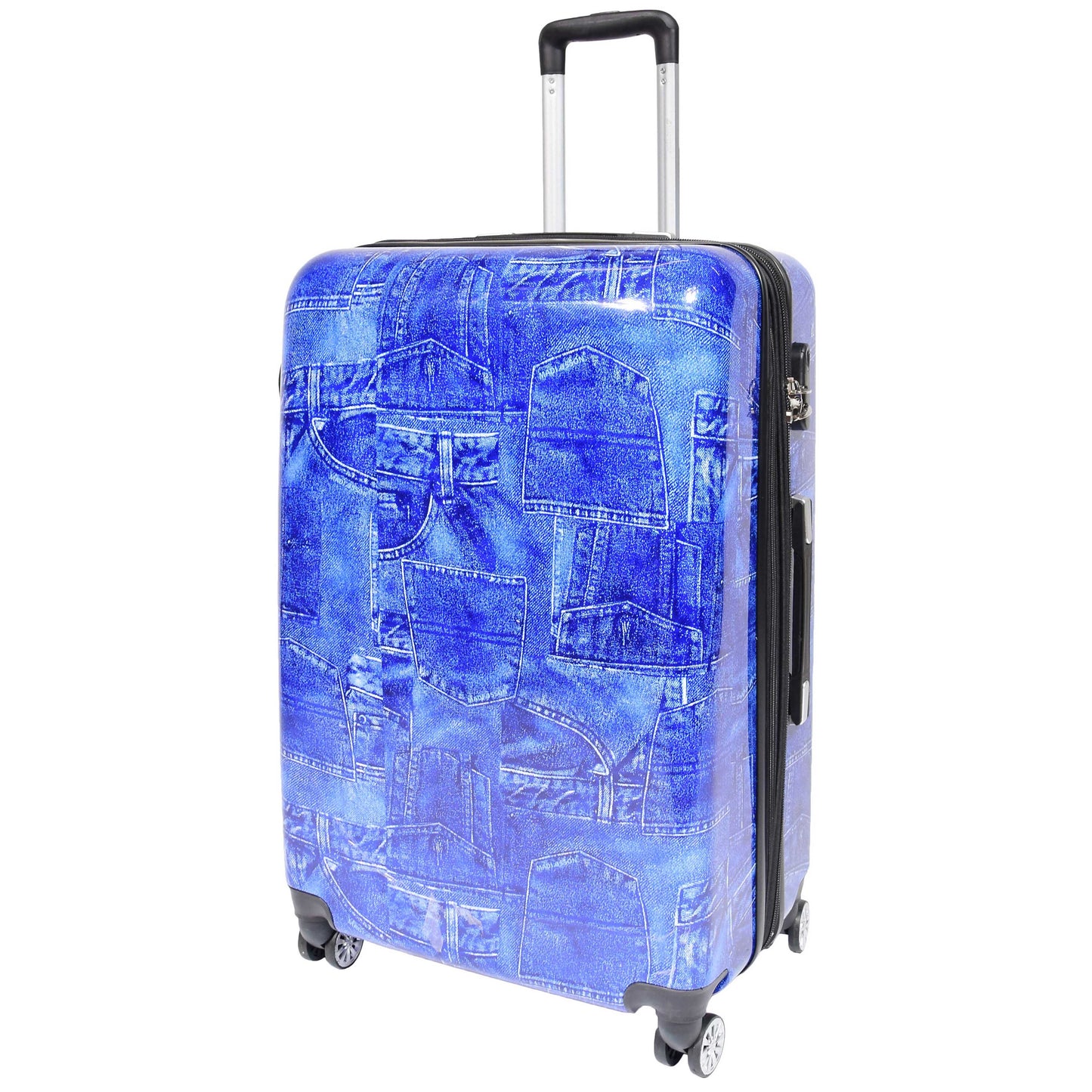 4 Wheeled ABS Hard Luggage Jeans Print DETROIT Blue 2