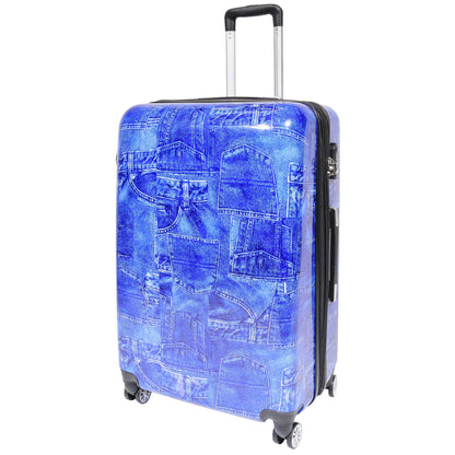 4 Wheeled ABS Hard Luggage Jeans Print DETROIT Blue 2