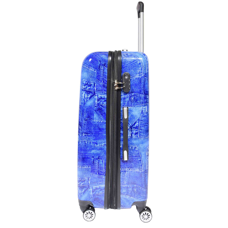 4 Wheeled ABS Hard Luggage Jeans Print DETROIT Blue 4