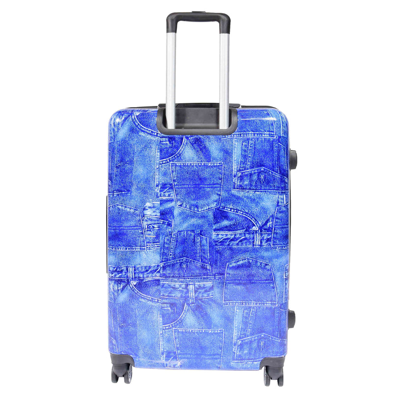 4 Wheeled ABS Hard Luggage Jeans Print DETROIT Blue 5