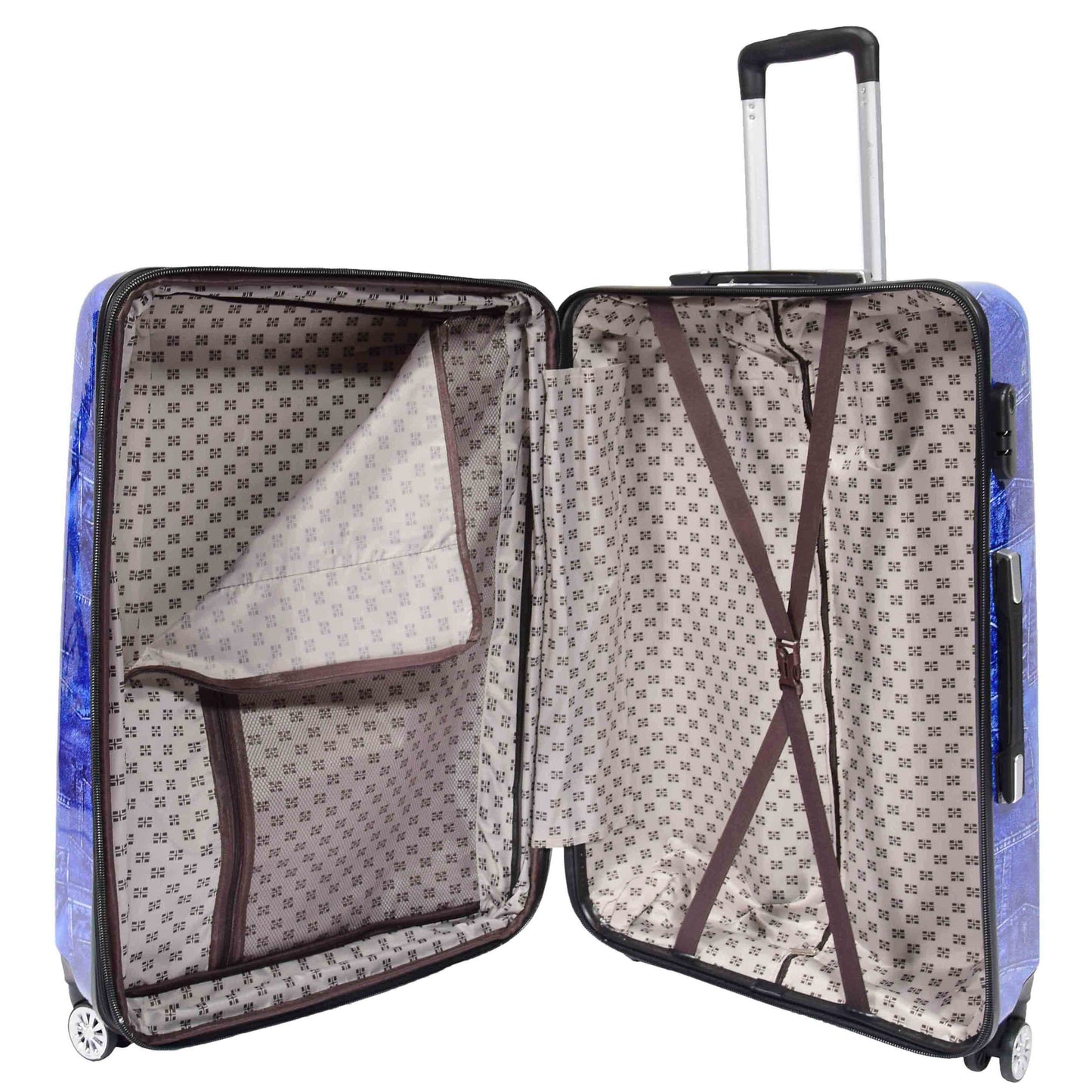 4 Wheeled ABS Hard Luggage Jeans Print DETROIT Blue 6