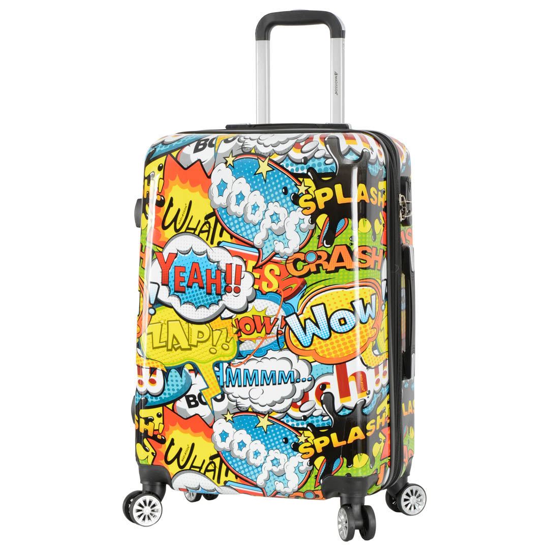 Four Wheel Expandable Suitcase Hard Shell Luggage Comic Print medium-1