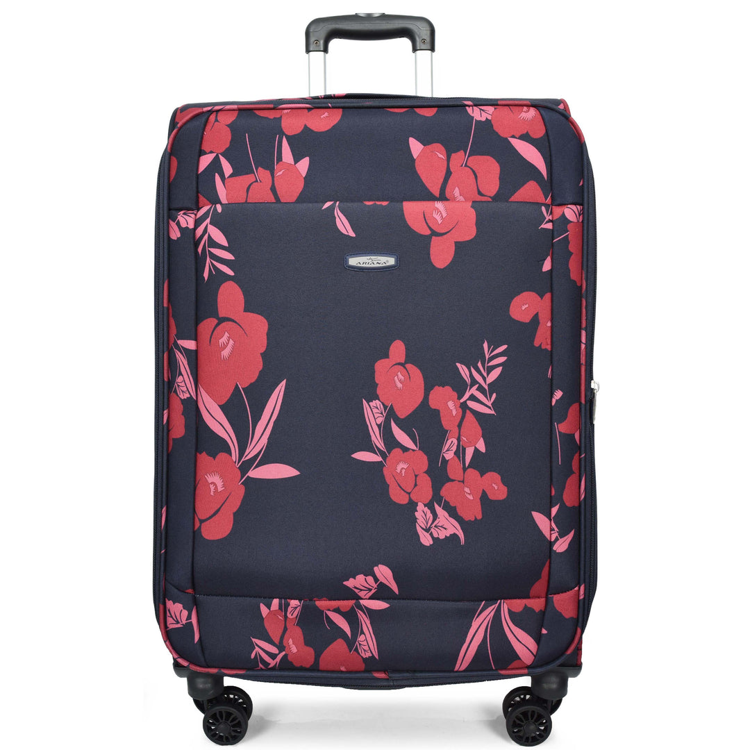 Four Wheel Suitcase Luggage Lightweight Flower Print Navy medium-1