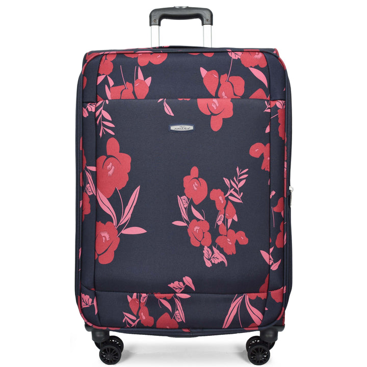 Four Wheel Suitcase Luggage Lightweight Flower Print Navy medium-1