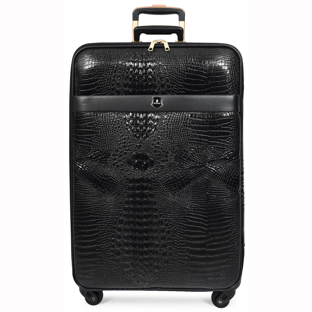 Luxury PU Leather Croc-Print Luggage Hybrid Shell Suitcases Lightweight Spinner & Stabilizer Wheels Black Elite 8