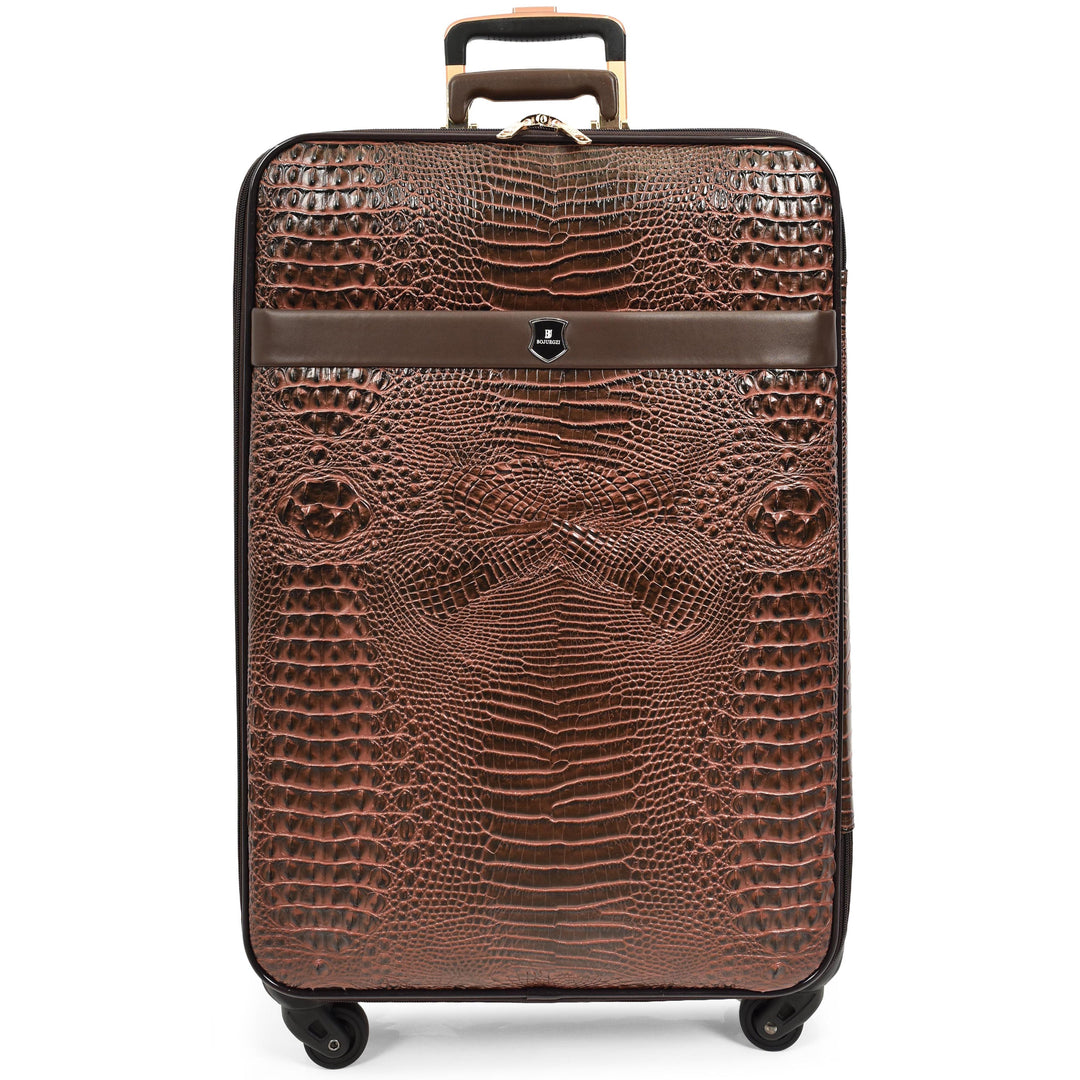 Luxury Four Wheeled Faux Leather Suitcase Elite Brown 3