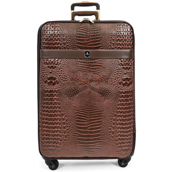 Luxury Four Wheeled Faux Leather Suitcase Elite Brown 3