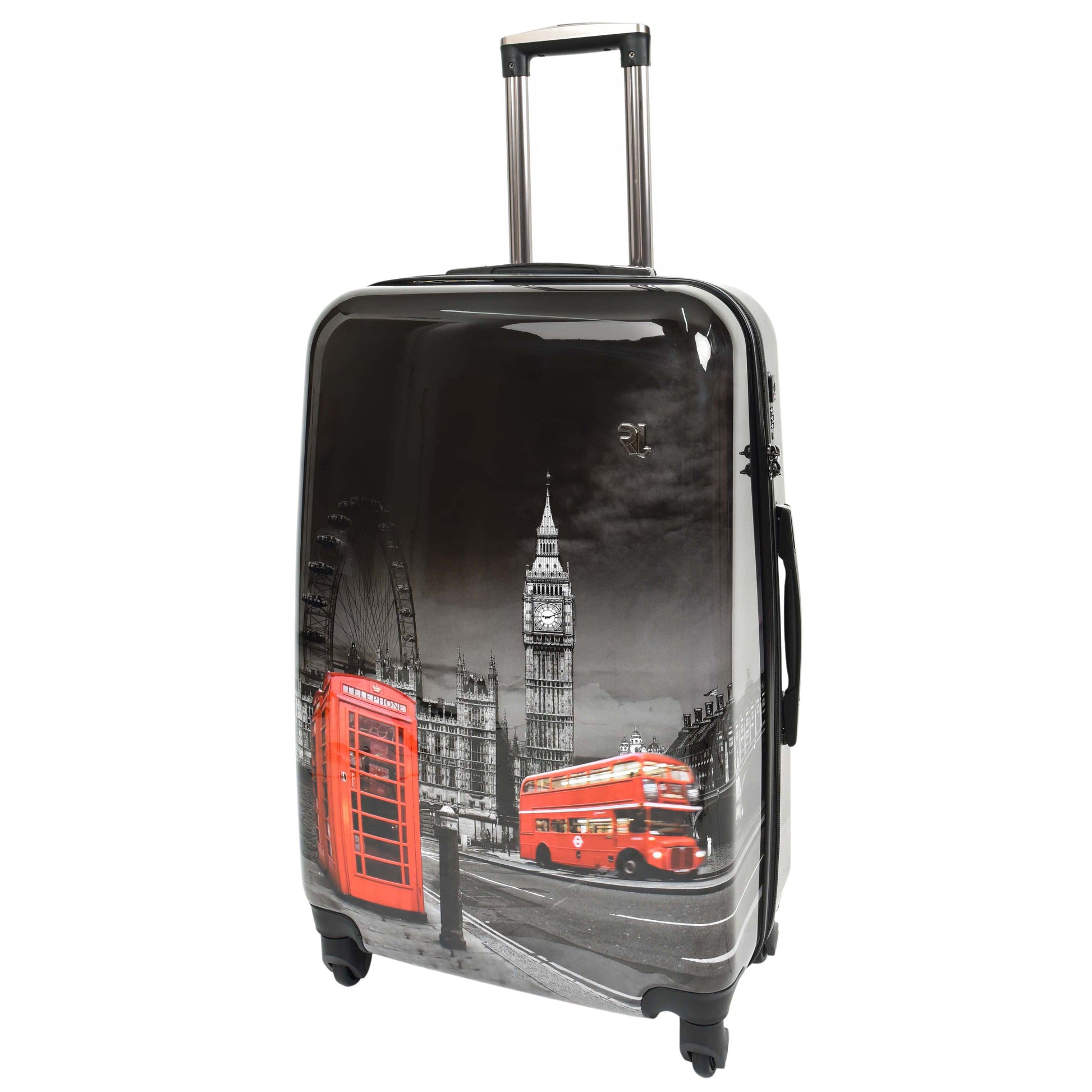 London Night Print Hard Shell Four Wheel Luggage Black Tucana 7