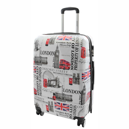 Four Wheels Hard Shell London City Print Suitcase Lockable Travel Luggage 7