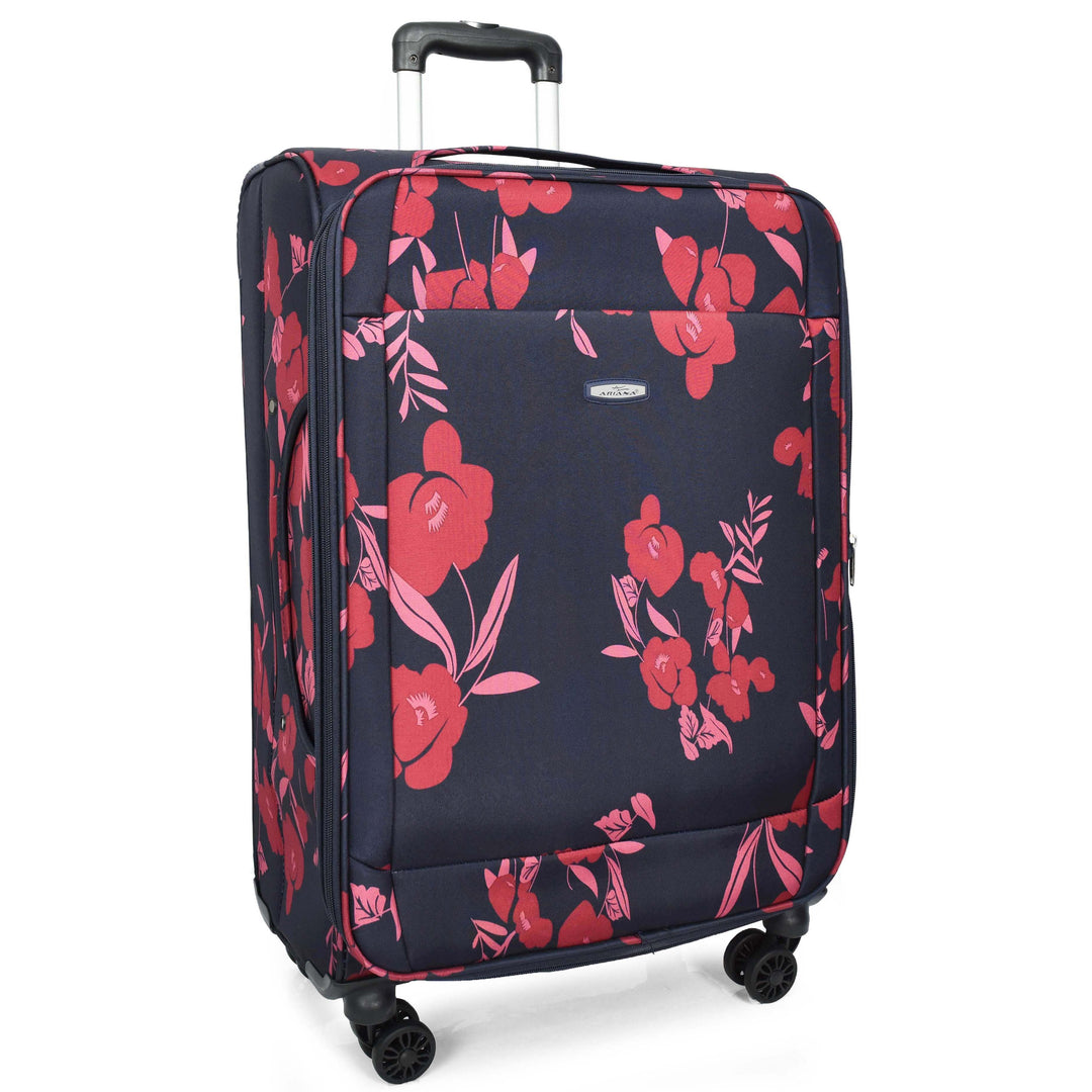 Four Wheel Suitcase Luggage Lightweight Flower Print Navy medium-2