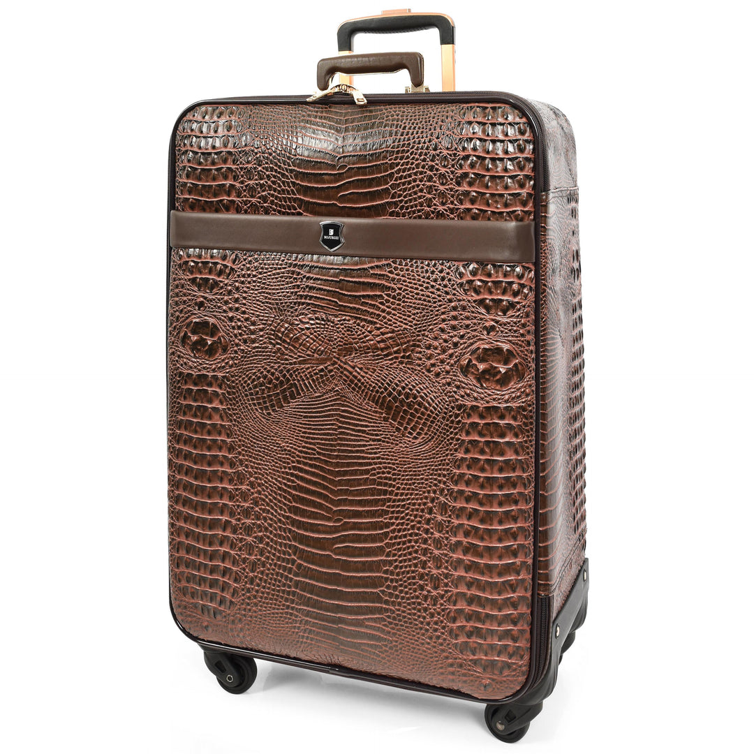 Luxury Four Wheeled Faux Leather Suitcase Elite Brown 9