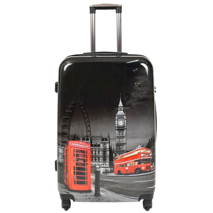 London Night Print Hard Shell Four Wheel Luggage Black Tucana 8