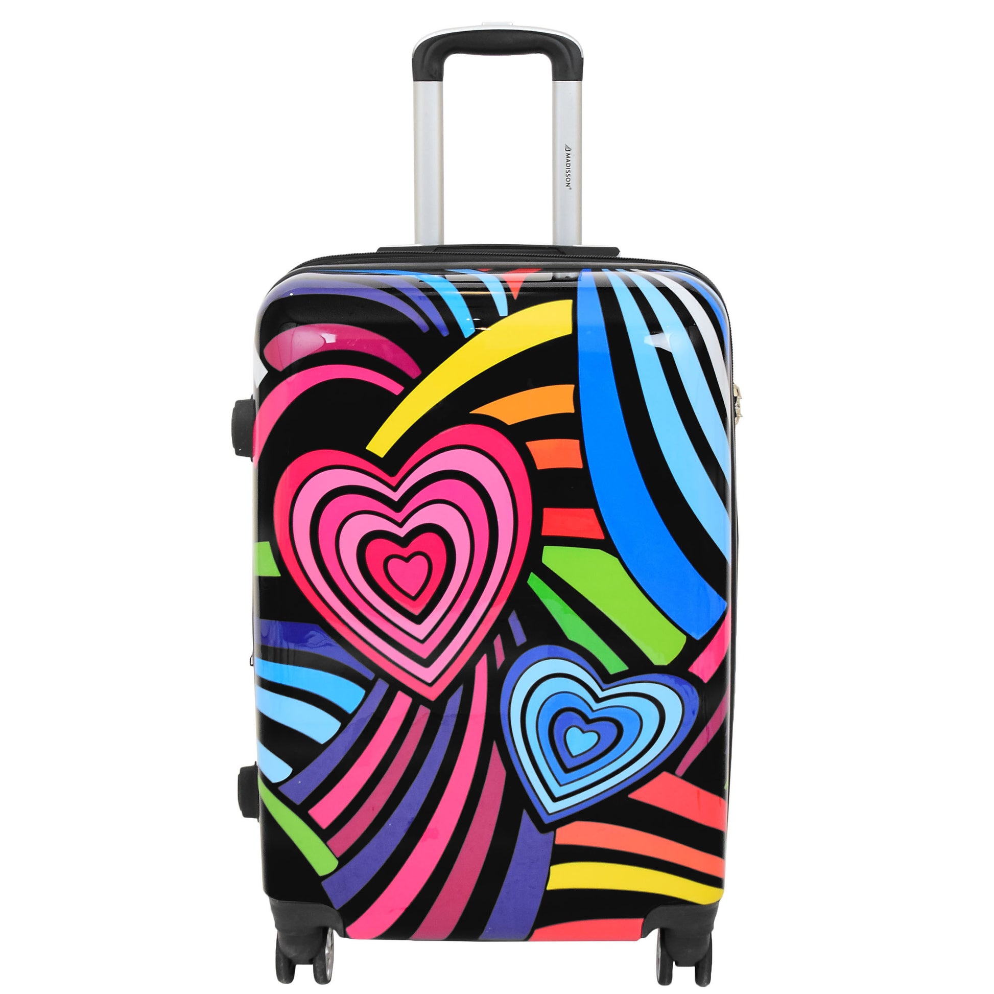 Four Wheels Multi Hearts Printed Suitcase Cosmos Black 9