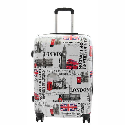 Four Wheels Hard Shell London City Print Suitcase Lockable Travel Luggage 8