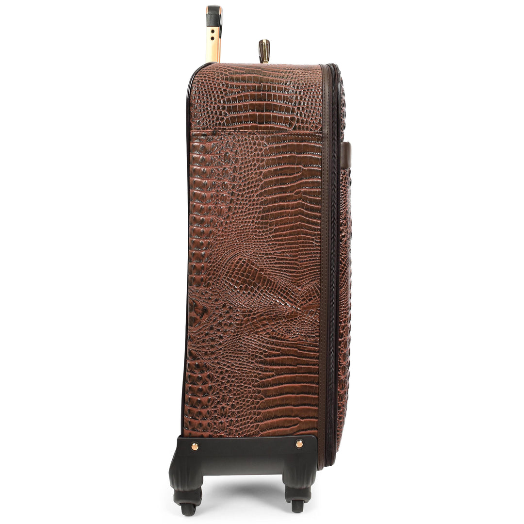 Luxury Four Wheeled Faux Leather Suitcase Elite Brown 10